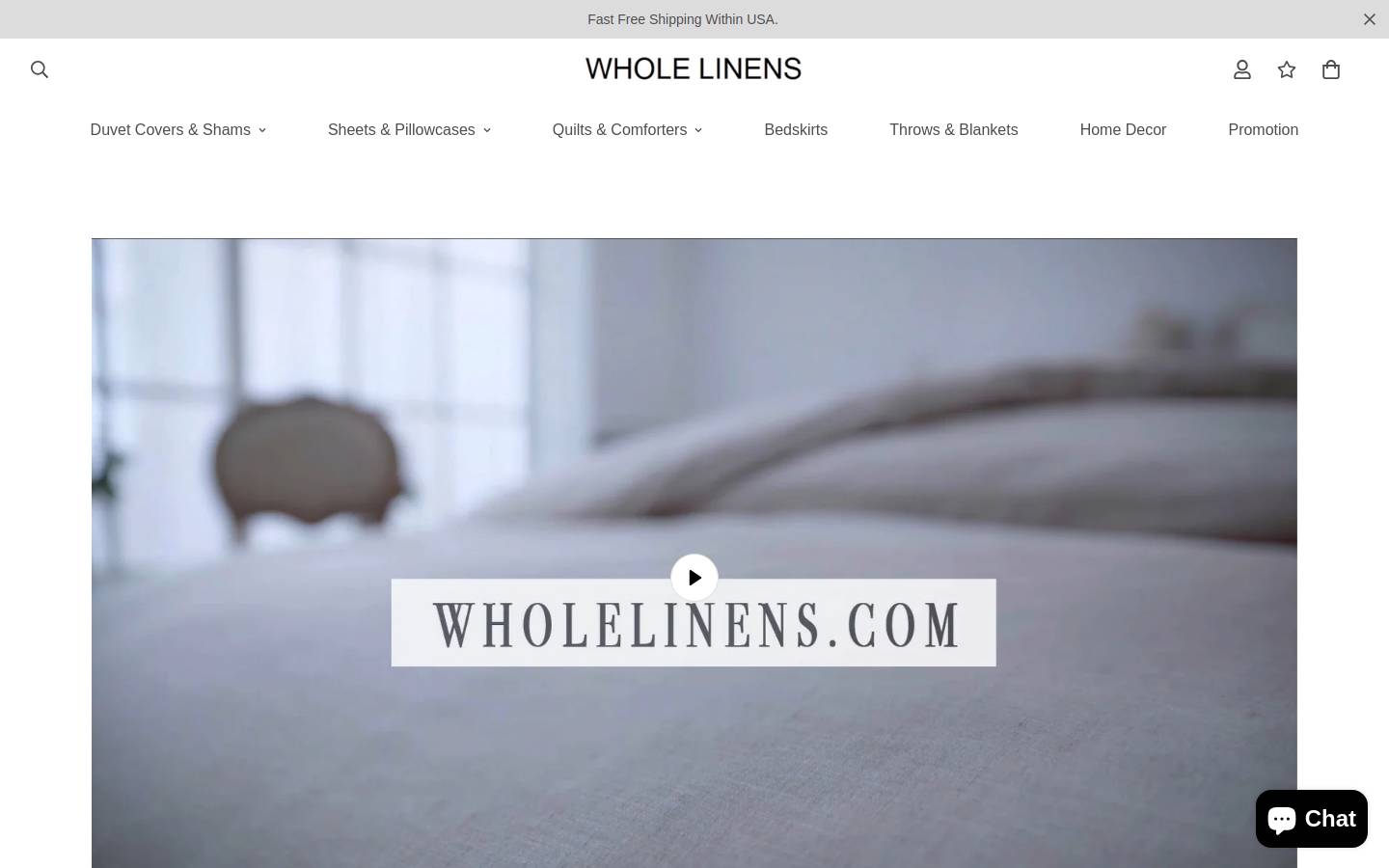 wholelinens.com homepage screenshot