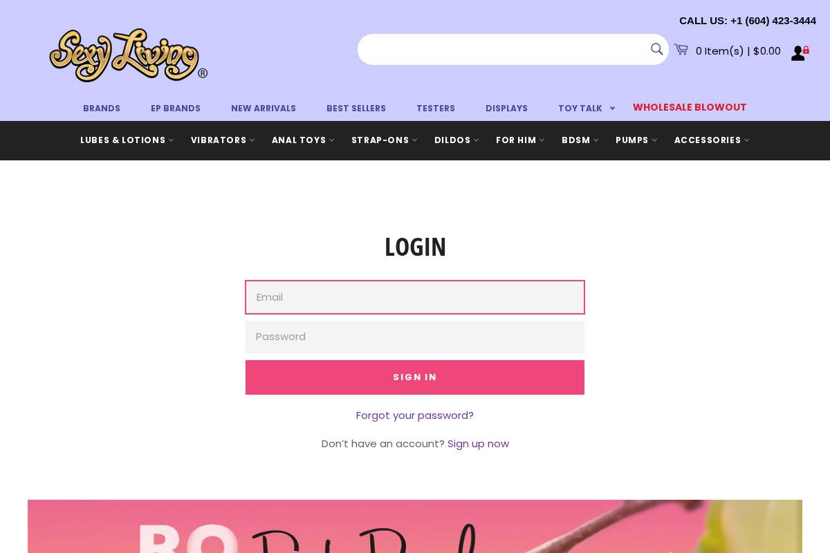 wholesale.sexyliving.com homepage screenshot