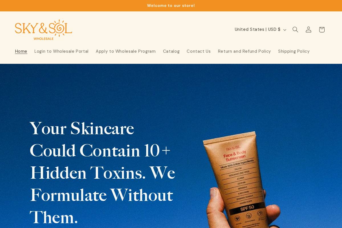wholesale.skyandsol.co homepage screenshot