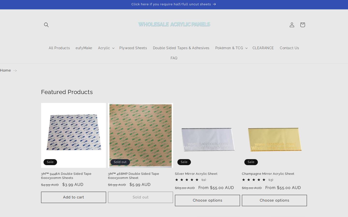 wholesaleacrylicpanels.com.au homepage screenshot