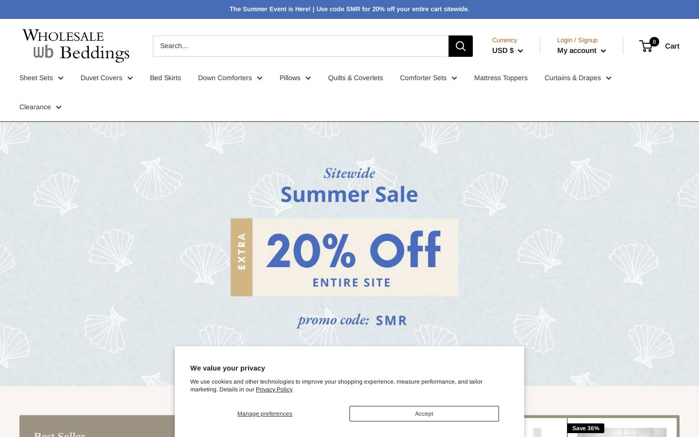 WholesaleBeddings.com homepage screenshot