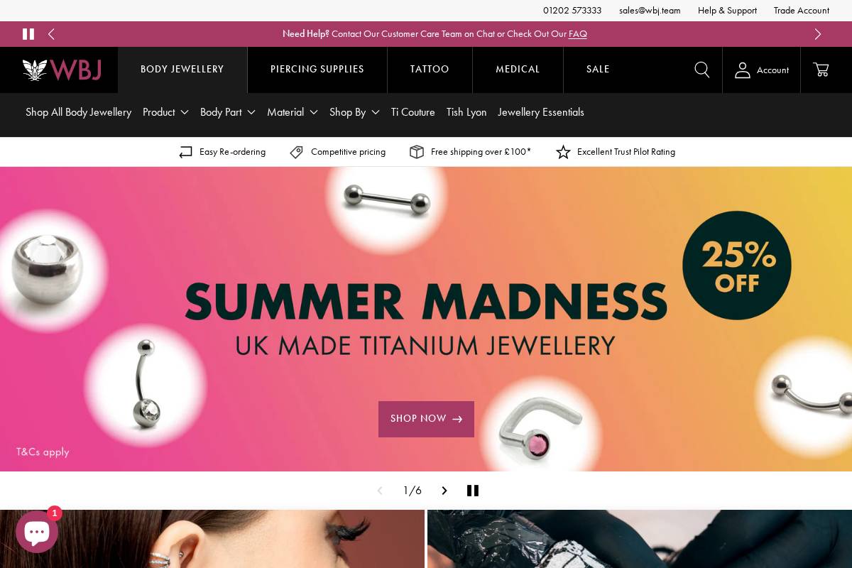Wholesale Body Jewellery homepage screenshot