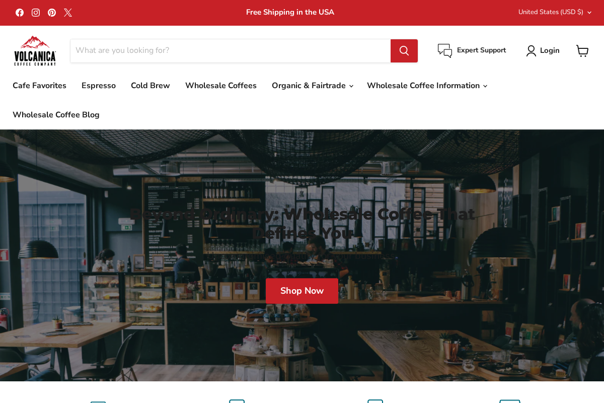 Volcanica Wholesale Coffee homepage screenshot