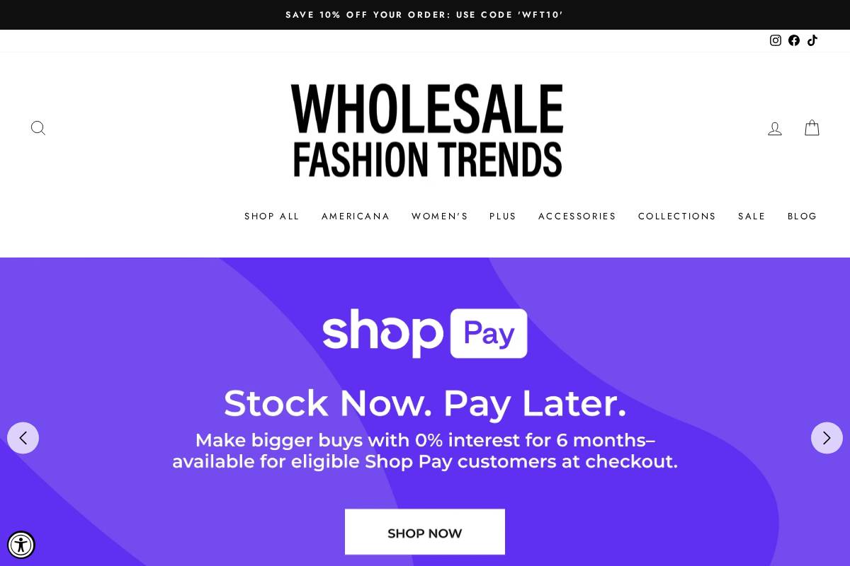 wholesalefashiontrends.com homepage screenshot