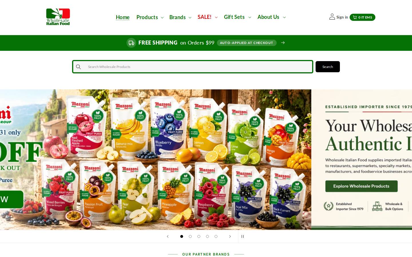 wholesaleitalianfood.com homepage screenshot