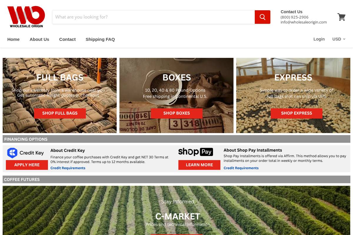 wholesaleorigin.com homepage screenshot