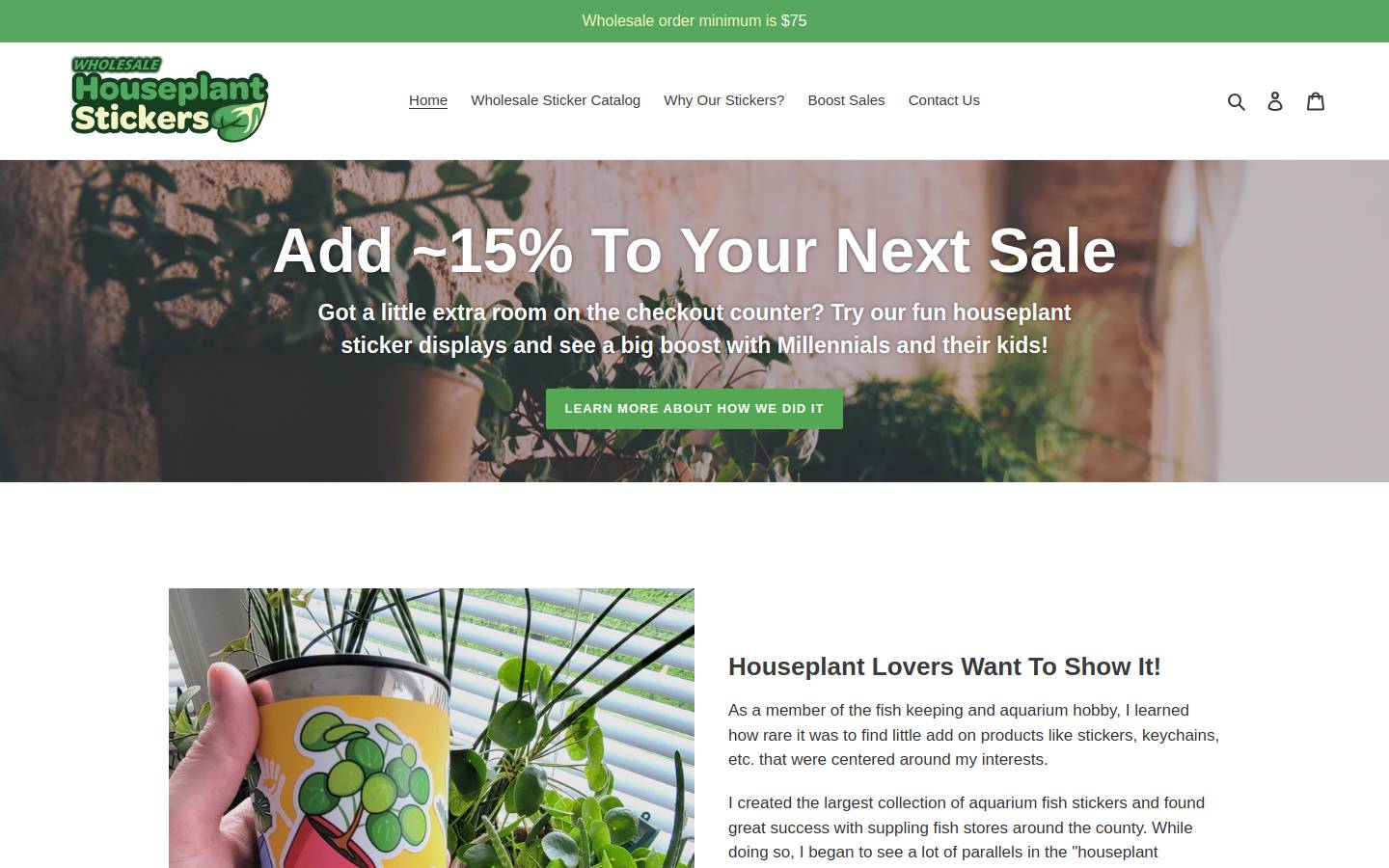 wholesaleplantstickers.com homepage screenshot