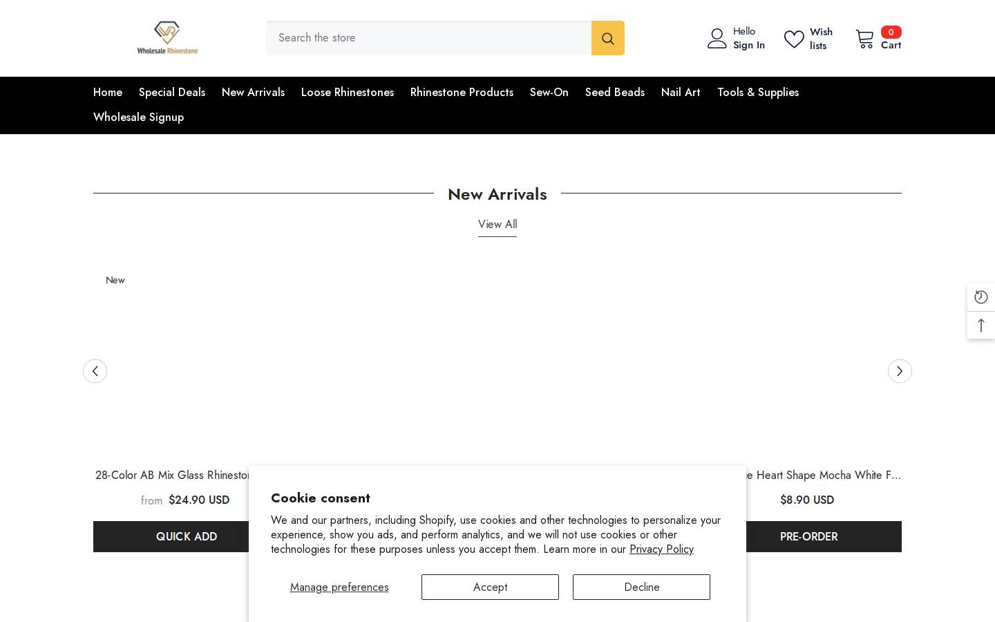 wholesalerhinestone.shop homepage screenshot