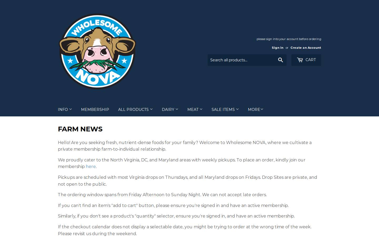 wholesomenova.com homepage screenshot