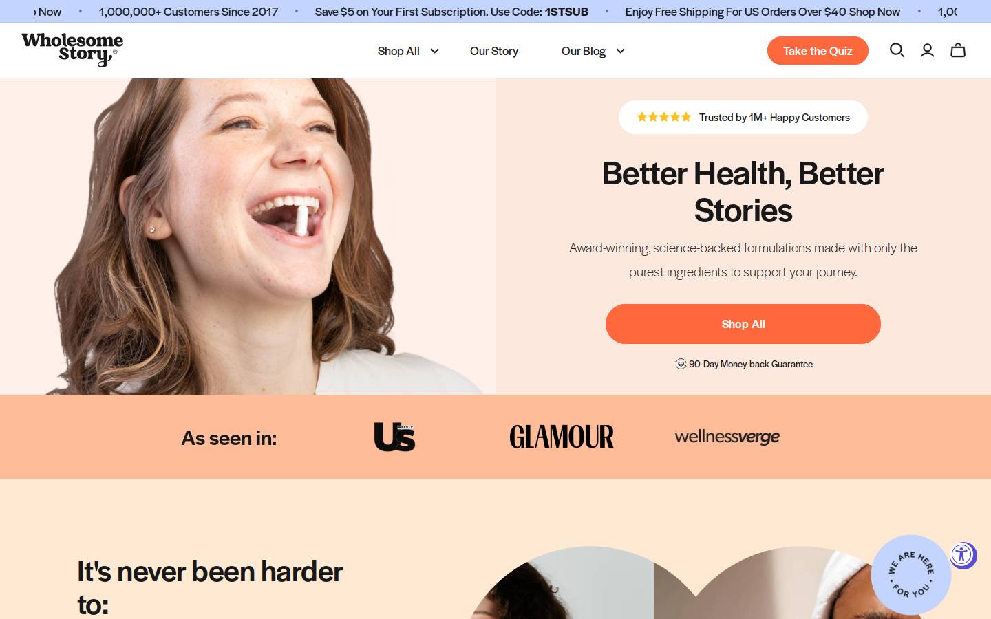 wholesomestory.com homepage screenshot