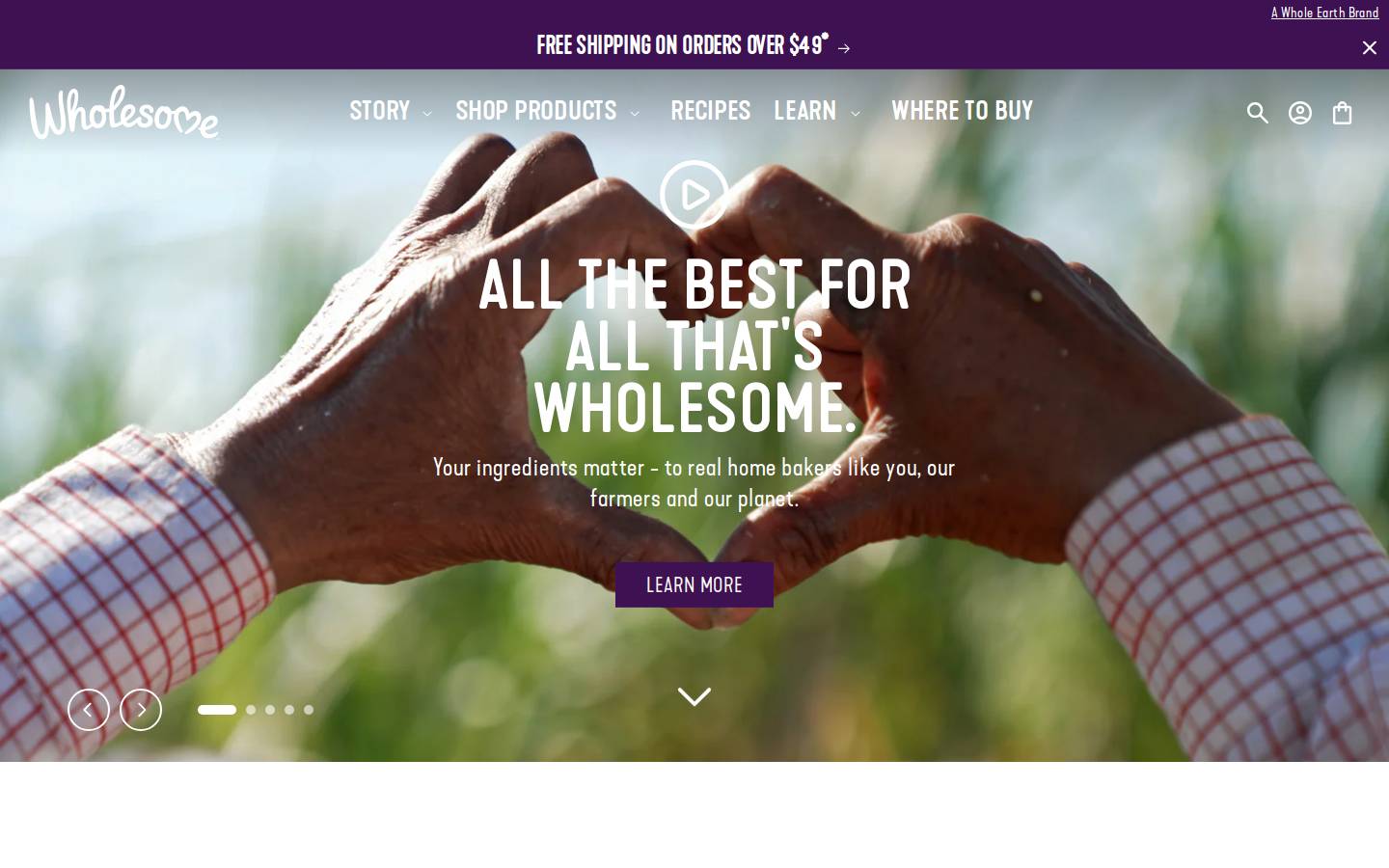 wholesomesweet.com homepage screenshot