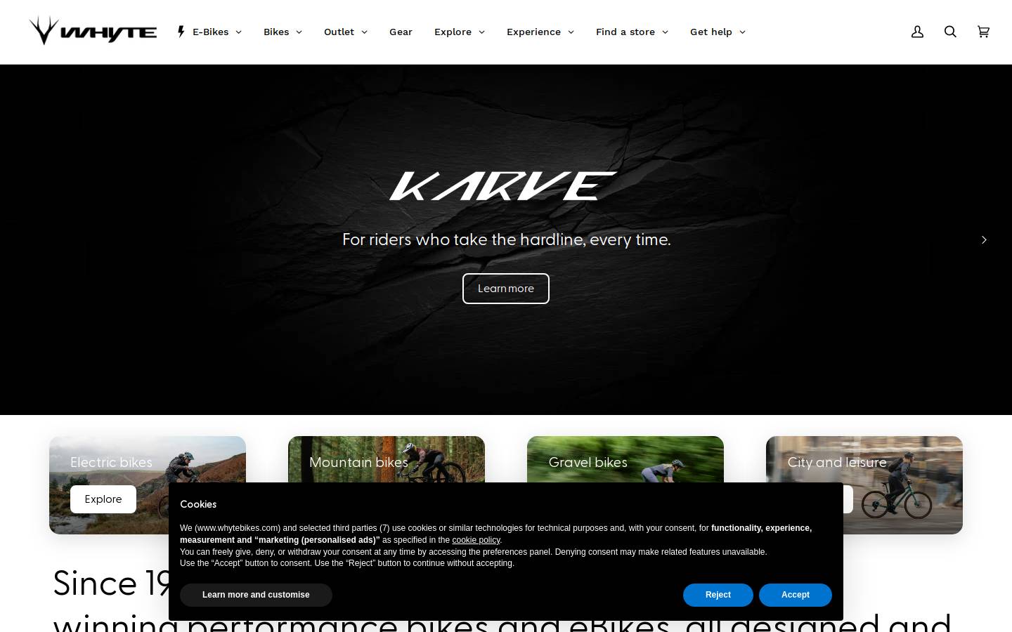 Whyte bikes homepage screenshot