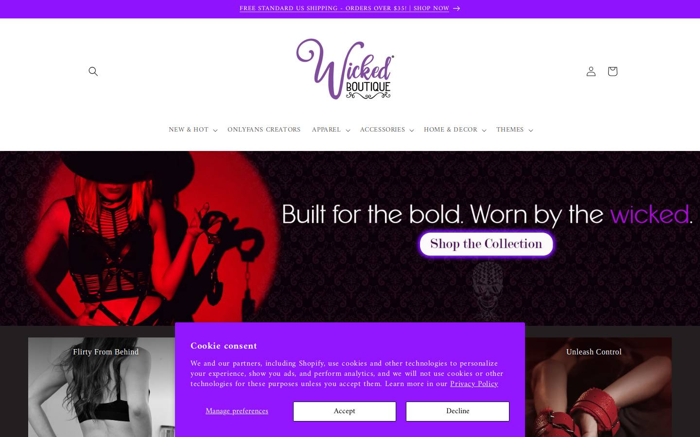 wickedboutique.com homepage screenshot