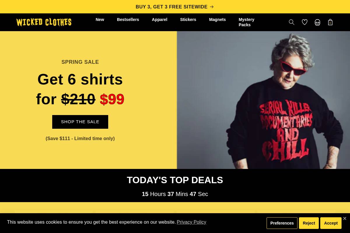 Wicked Clothes homepage screenshot