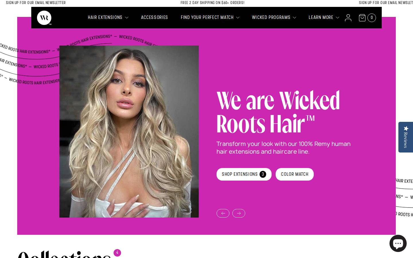 wickedrootshair.com homepage screenshot