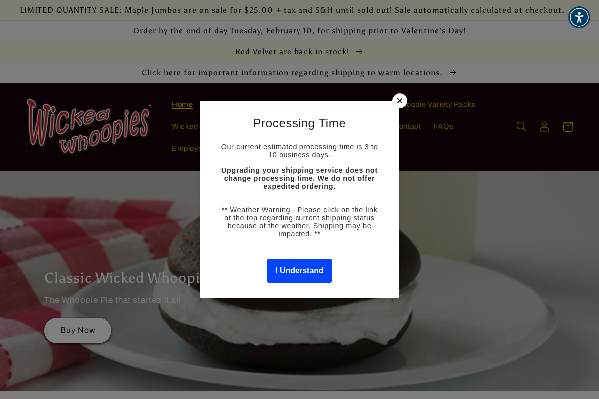 Wicked Whoopies -- Whoopie Pies homepage screenshot