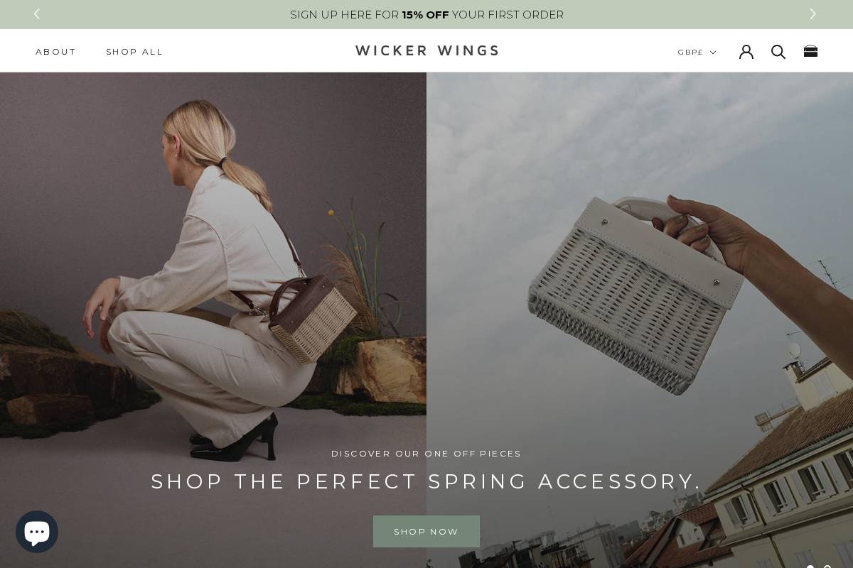 wickerwings.com homepage screenshot