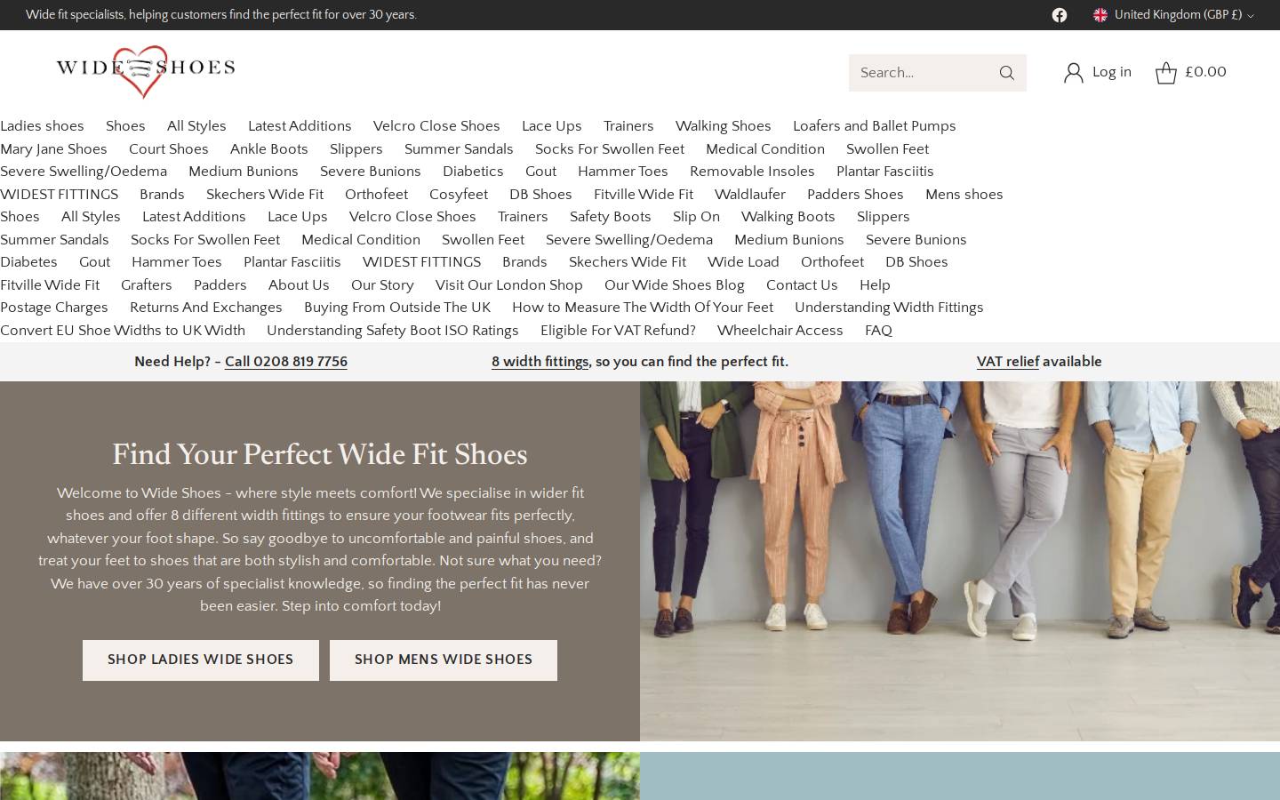 Wide Shoes homepage screenshot