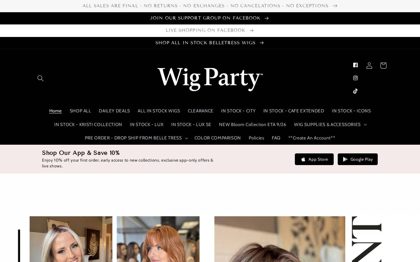 Wigparty homepage screenshot