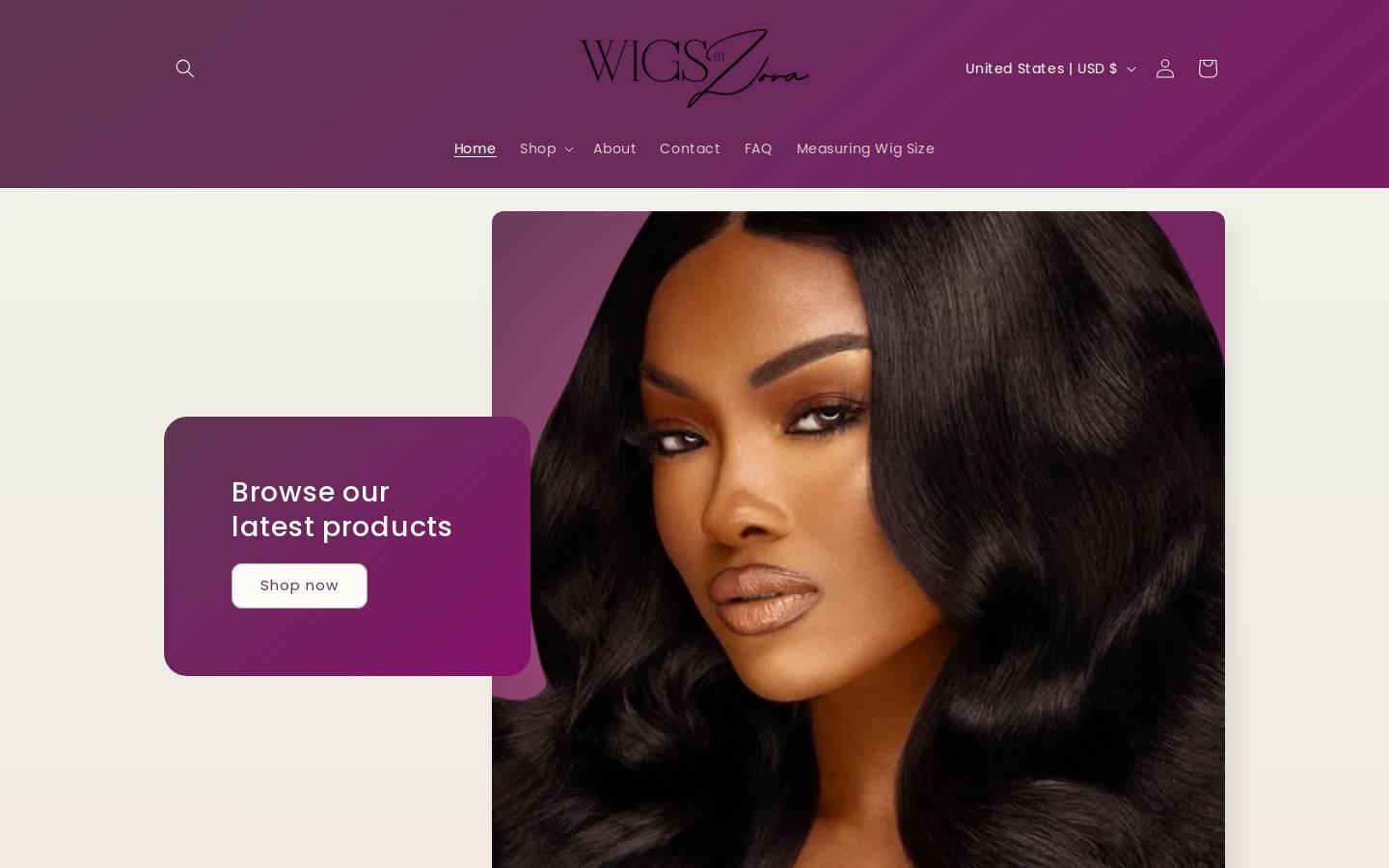 wigsbyzora.com homepage screenshot