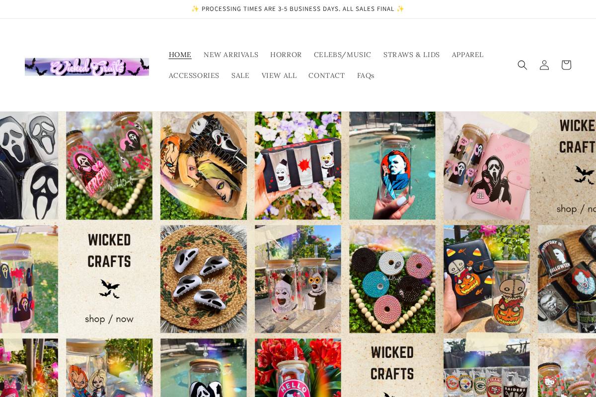 wiickedcrafts.com homepage screenshot