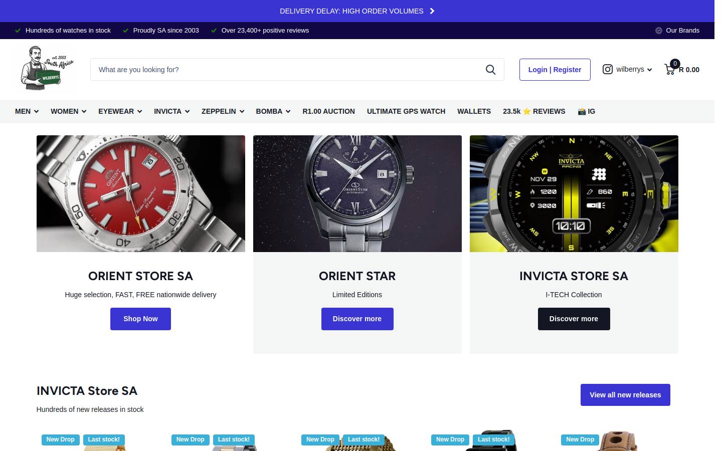 wilberrys.co.za homepage screenshot