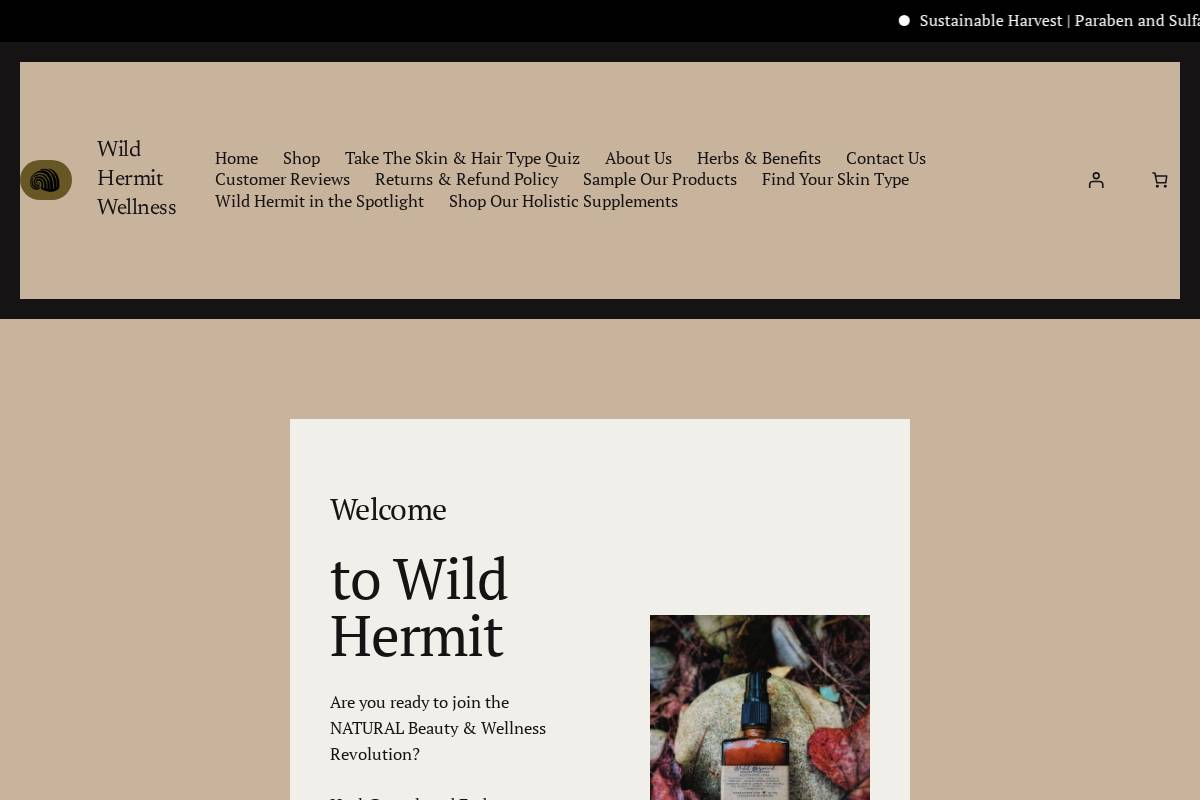 wild-hermit-wellness.com homepage screenshot