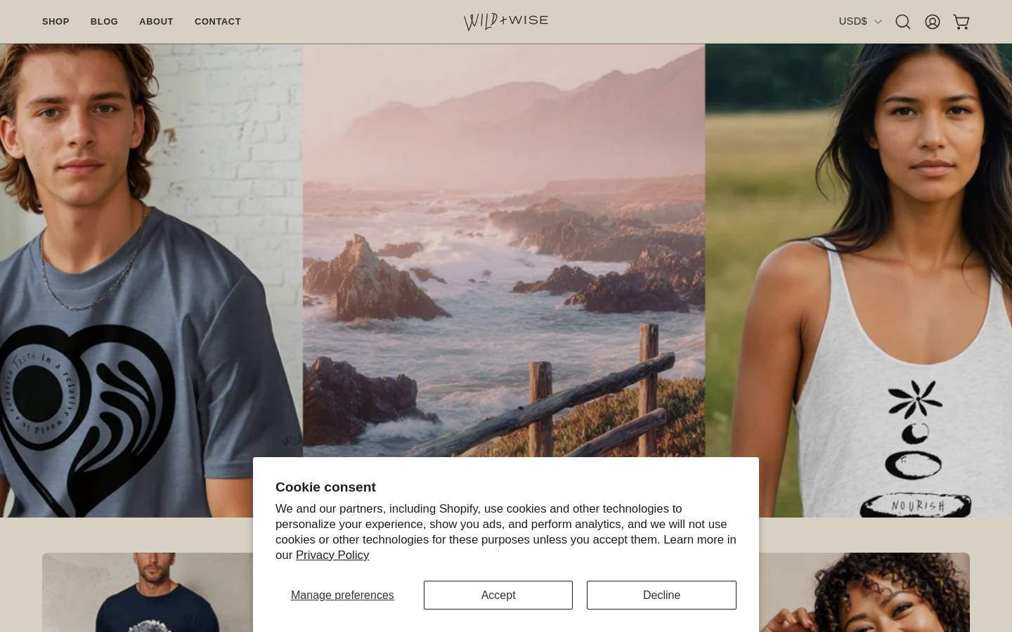 wildandwiseapparel.com homepage screenshot