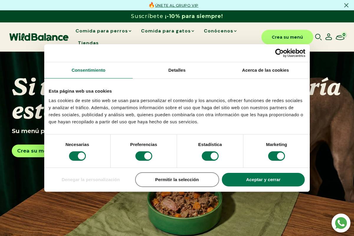 Wild Balance | Comida natural para perros y gatos homepage screenshot
