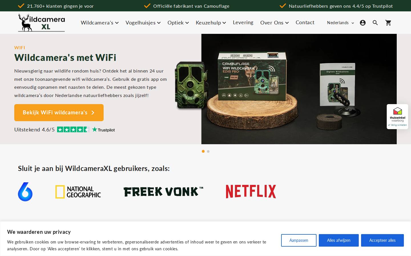 Wildcamera XL homepage screenshot