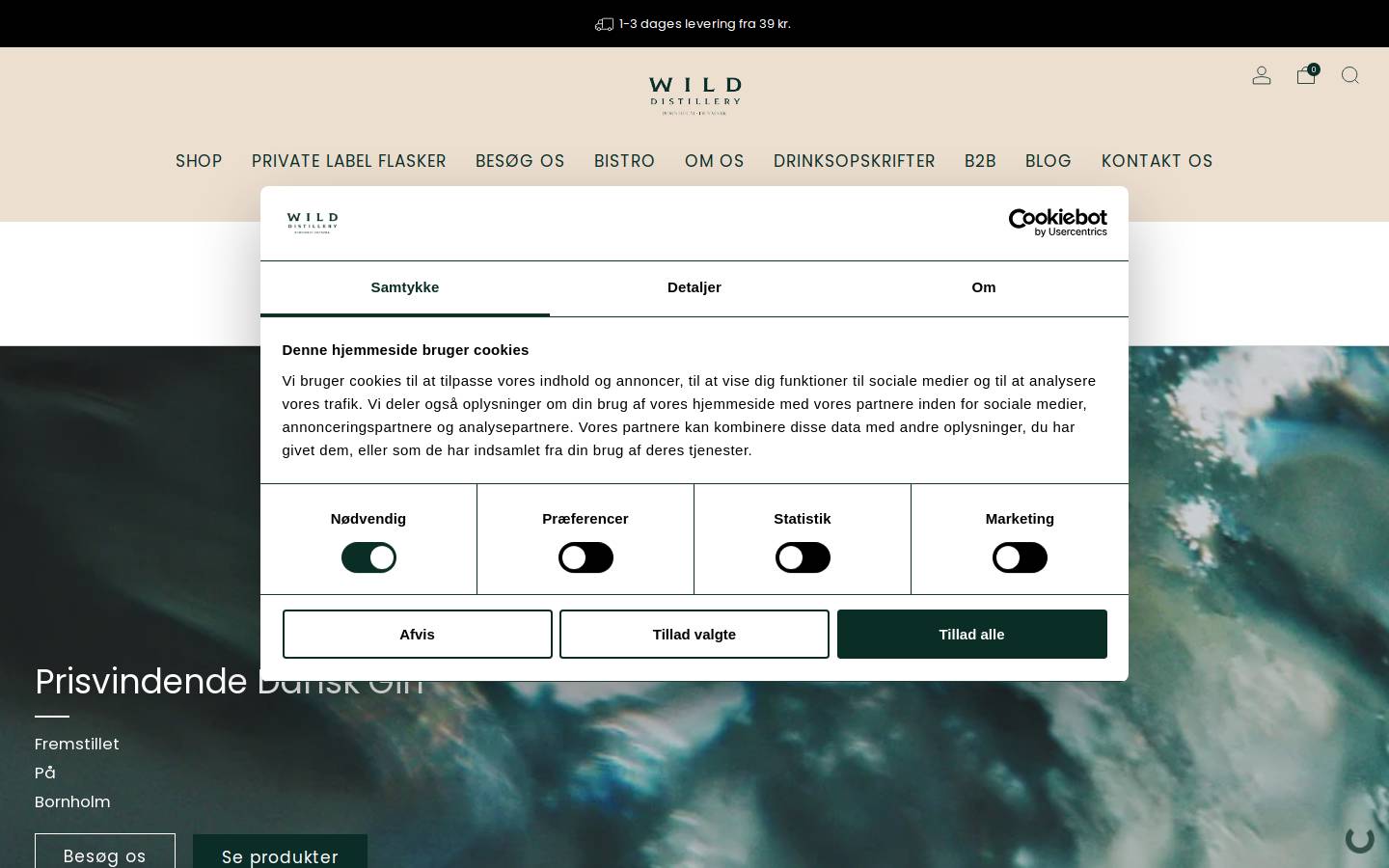 Wild Distillery Bornholm homepage screenshot