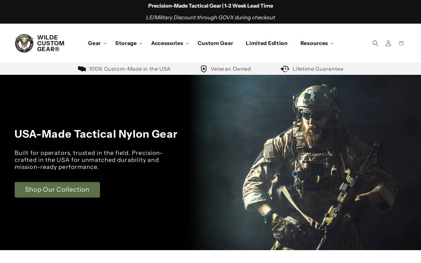wildecustomgear.com homepage screenshot