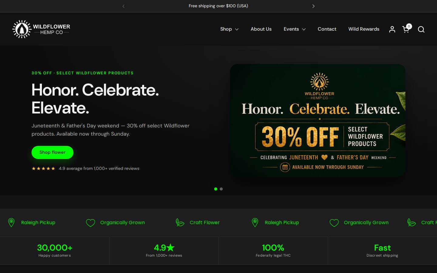 Wildflower Hemp Co homepage screenshot