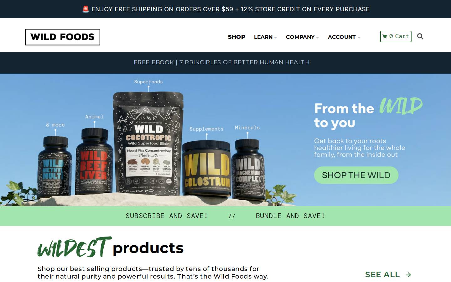 wildfoods.co homepage screenshot