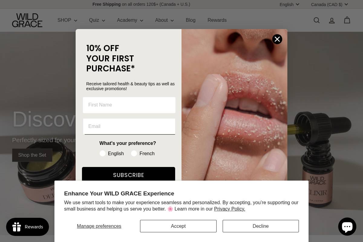 Wildgrace homepage screenshot