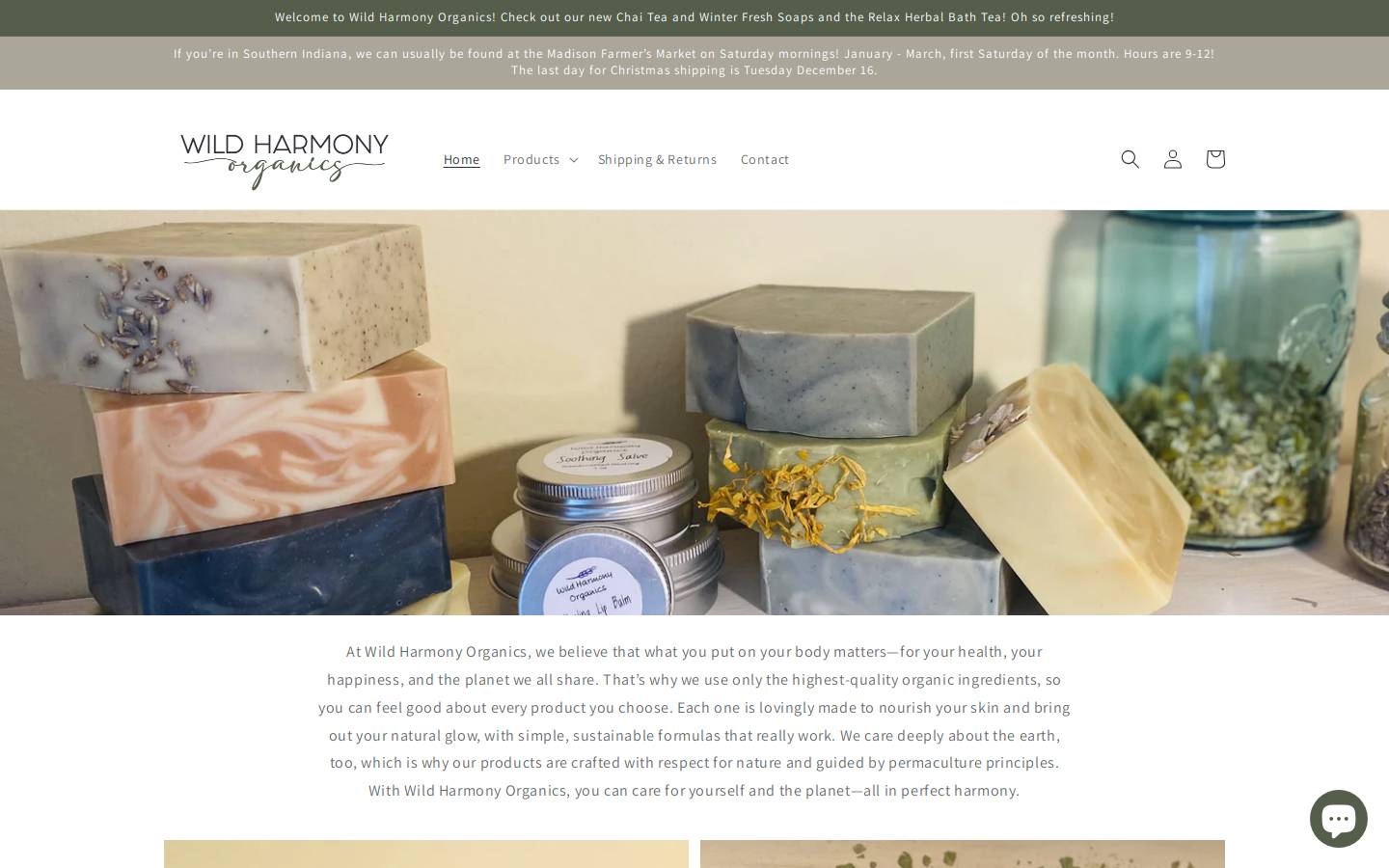 wildharmonyorganics.com homepage screenshot