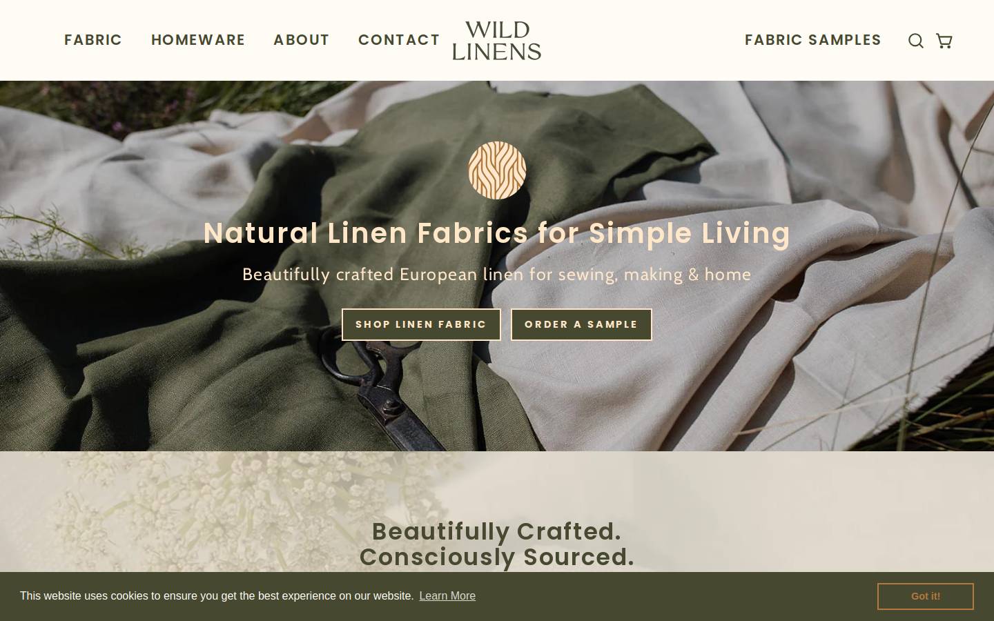 wildlinens.com homepage screenshot