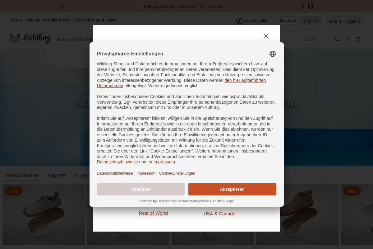 Wildling Shoes homepage screenshot