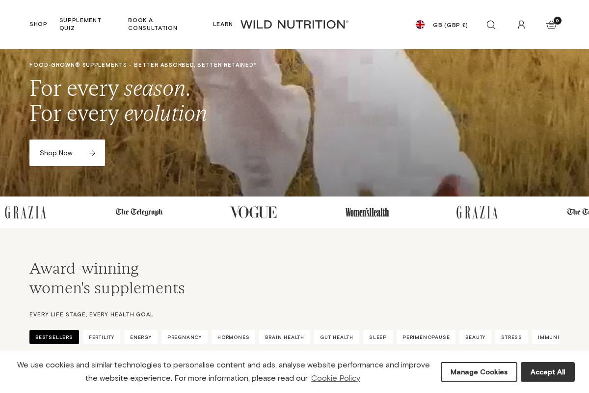 Wild Nutrition homepage screenshot