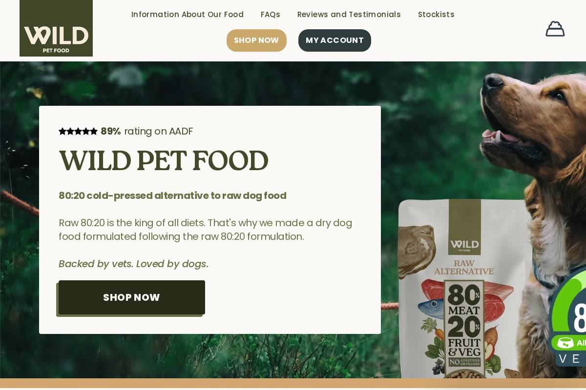 WILD Pet Food homepage screenshot
