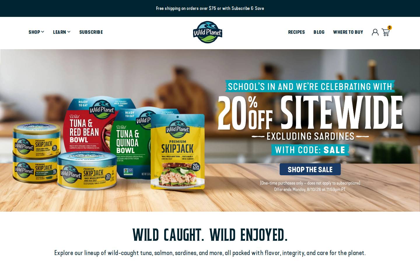 Wild Planet Foods homepage screenshot