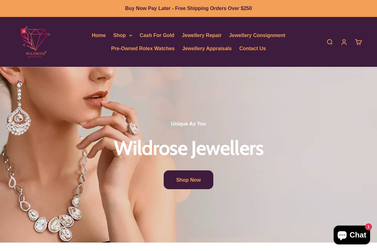 wildrosejewellers.com homepage screenshot