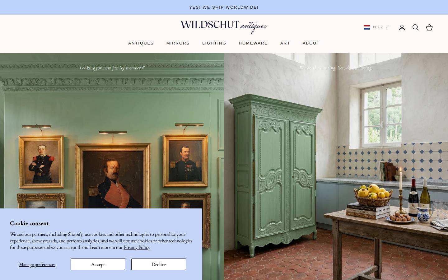 wildschut-antiques.com homepage screenshot