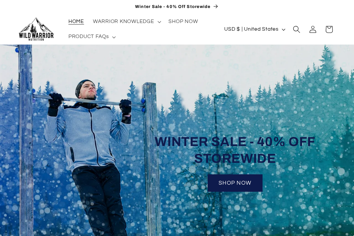 Wild Warrior Nutrition homepage screenshot