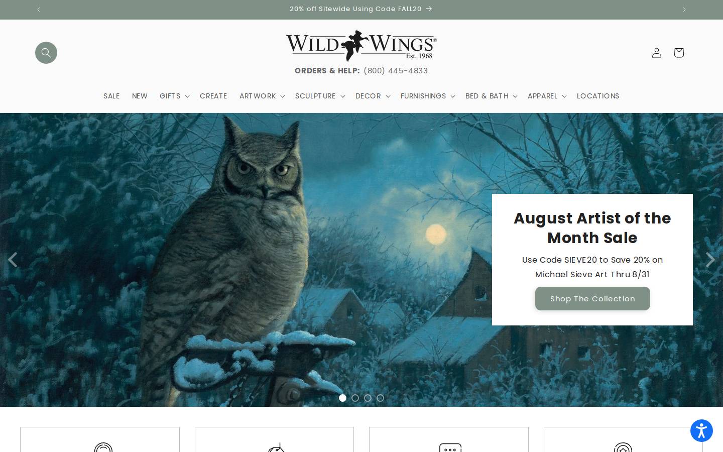 Wild Wings homepage screenshot