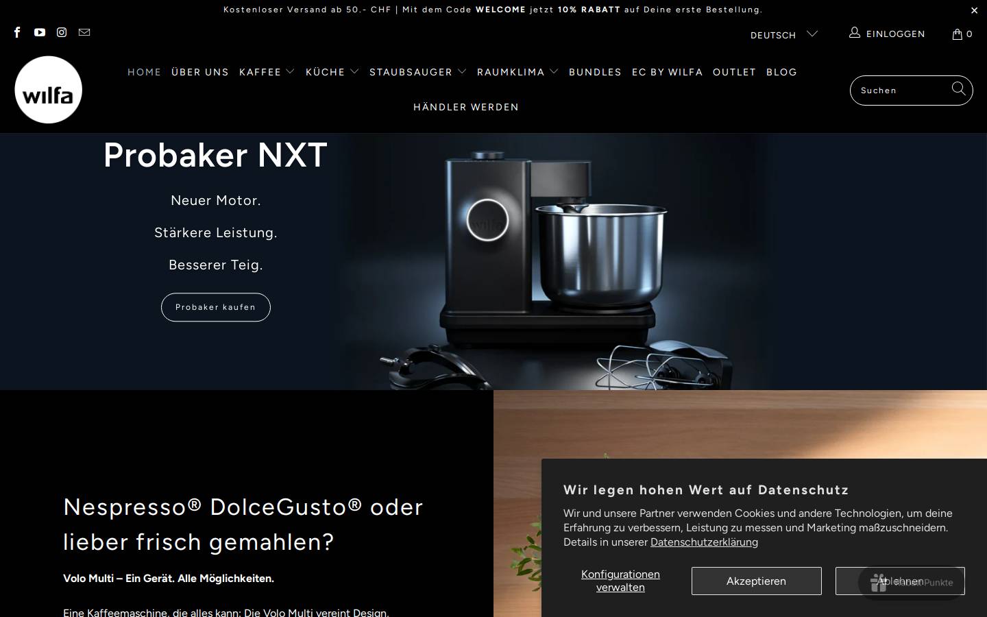 wilfa.com homepage screenshot