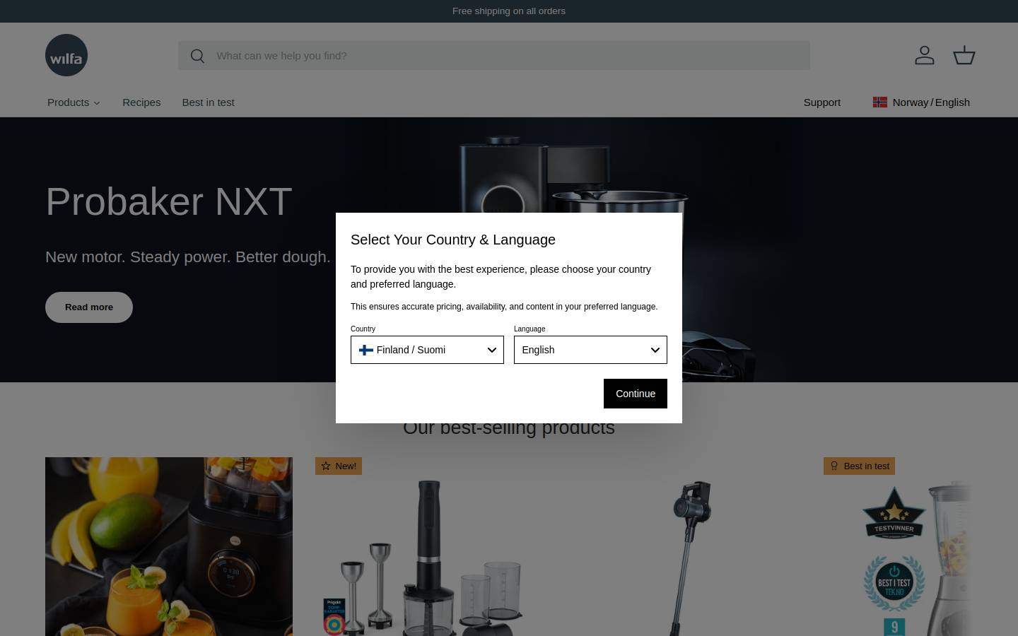 wilfa.com homepage screenshot