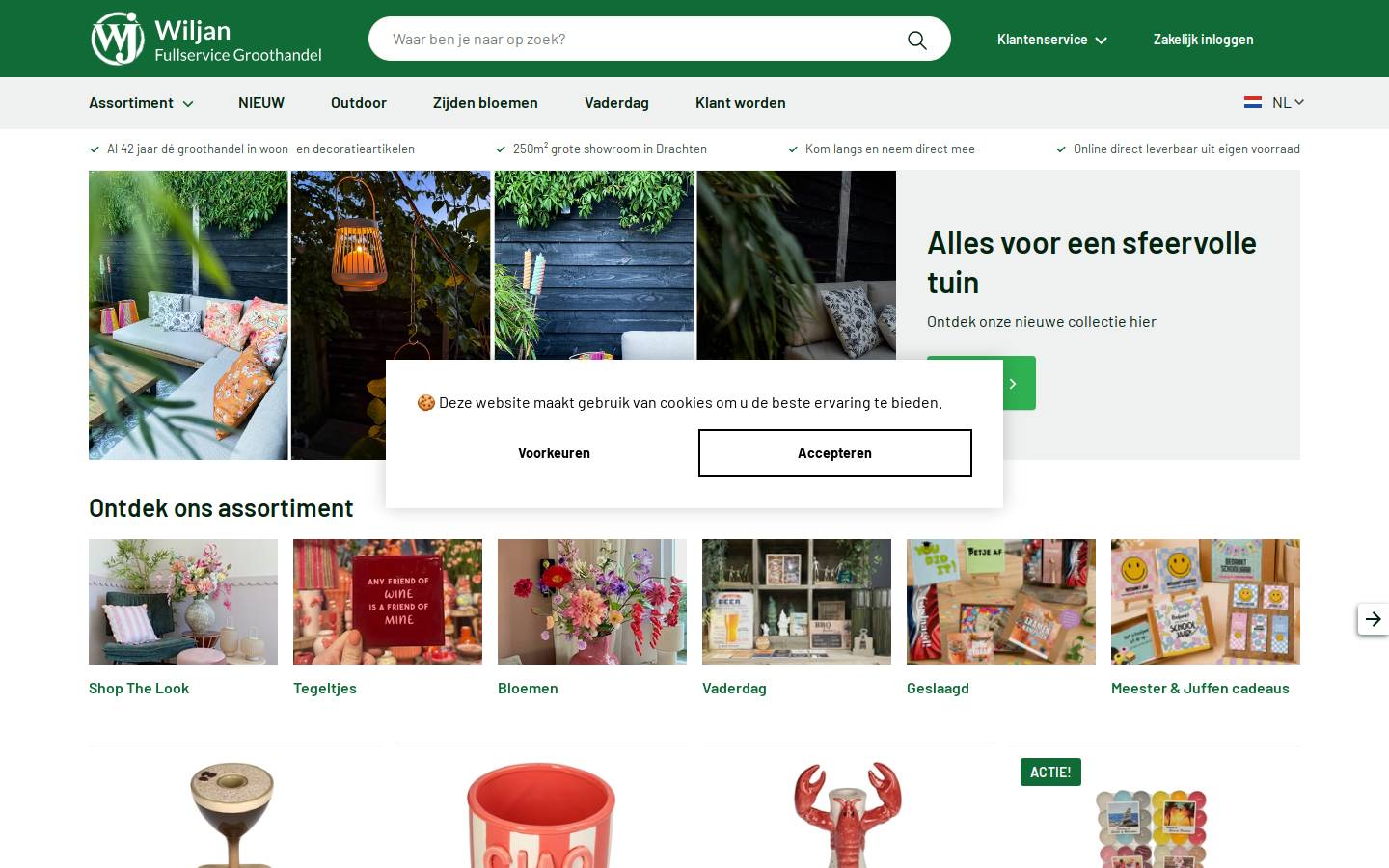 Groothandel Wiljan homepage screenshot