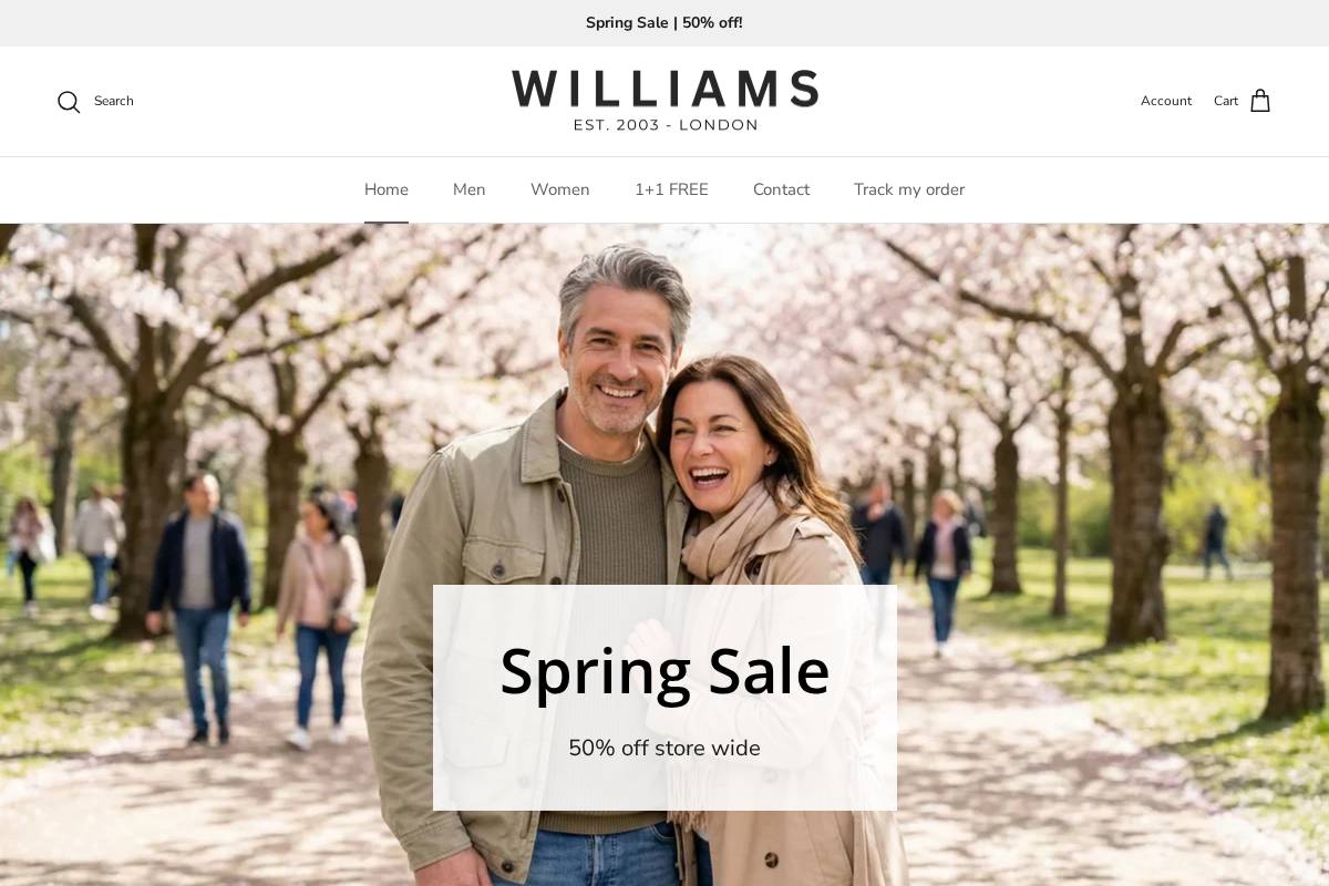 Williams London Clothing homepage screenshot
