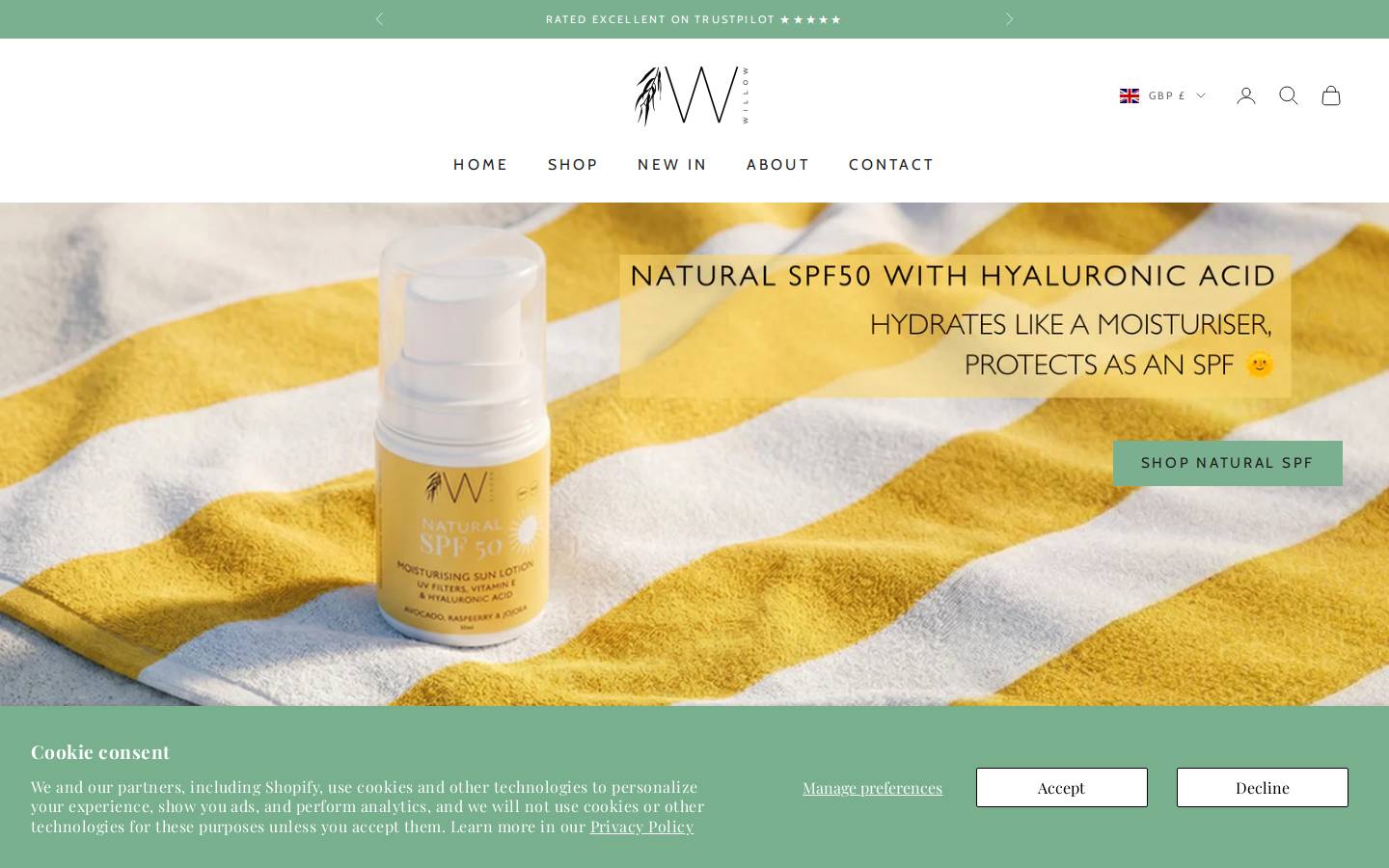 Willow Organic Beauty homepage screenshot